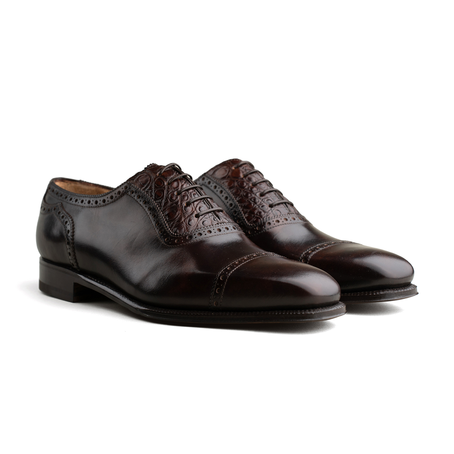 Enzo Bonafe - Style 3966 Adelaide Oxford - Dark Brown Museum Calf / Alligator