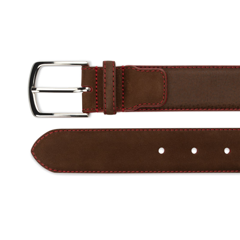 Nubuck Belt - Brown Nubuck/Red Stitch - The Shoe Snob