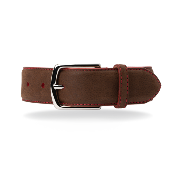 Nubuck Belt - Brown Nubuck/Red Stitch - The Shoe Snob