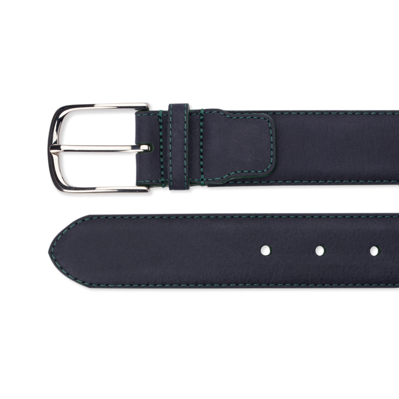 Nubuck Belt - Navy Nubuck/Green Stitch - The Shoe Snob