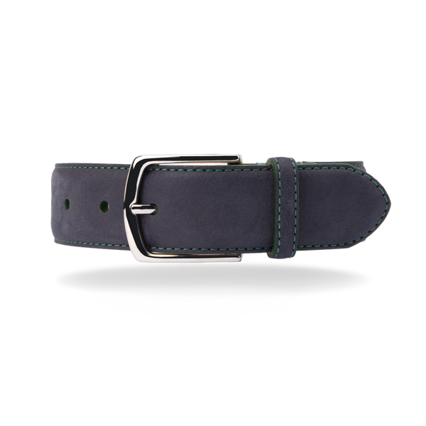 Nubuck Belt - Navy Nubuck/Green Stitch - The Shoe Snob