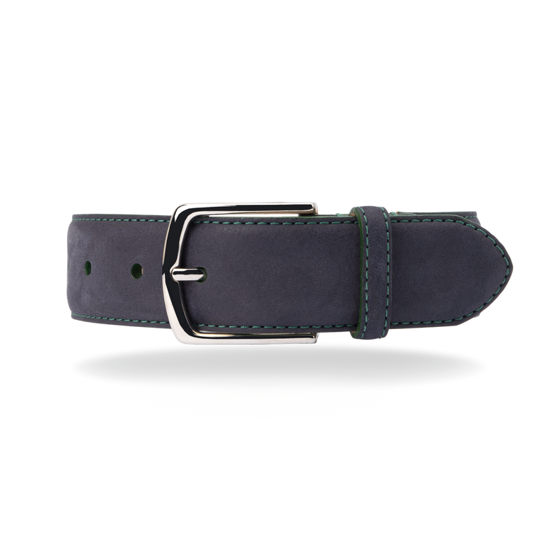 Nubuck Belt - Navy Nubuck/Green Stitch - The Shoe Snob