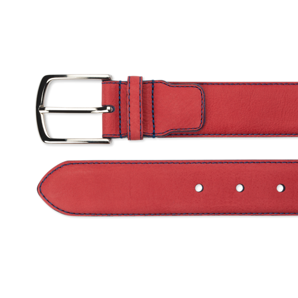 Nubuck Belt - Red Nubuck/Blue Stitch - The Shoe Snob