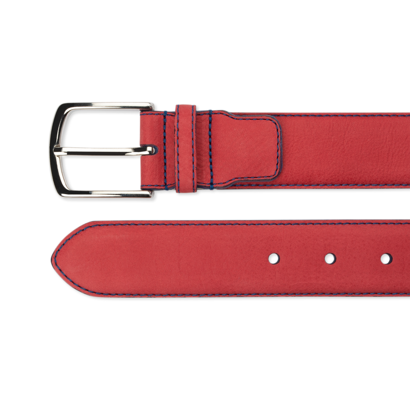 Nubuck Belt - Red Nubuck/Blue Stitch - The Shoe Snob