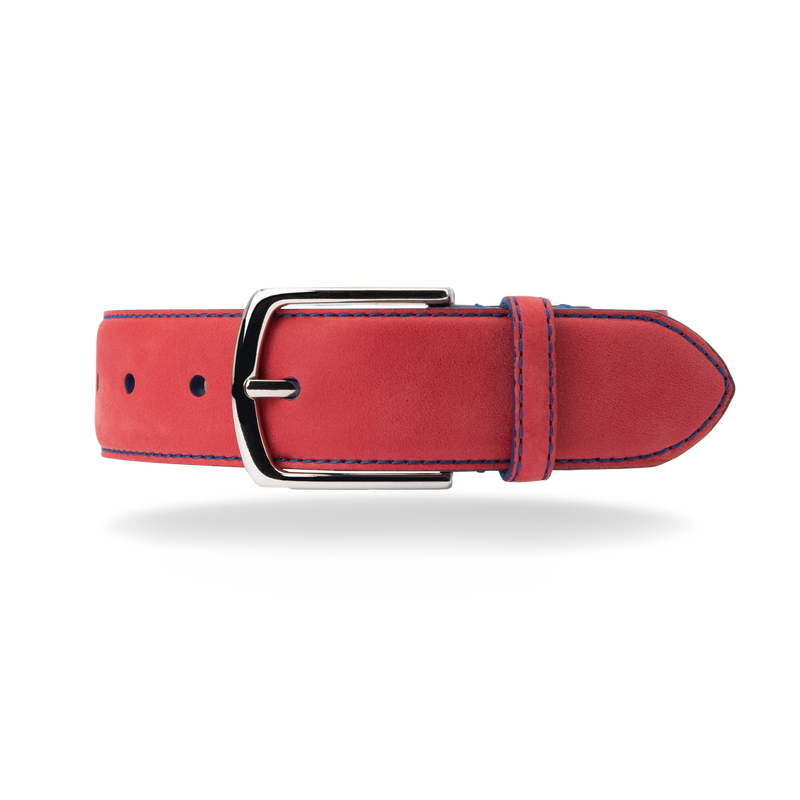 Nubuck Belt - Red Nubuck/Blue Stitch - The Shoe Snob