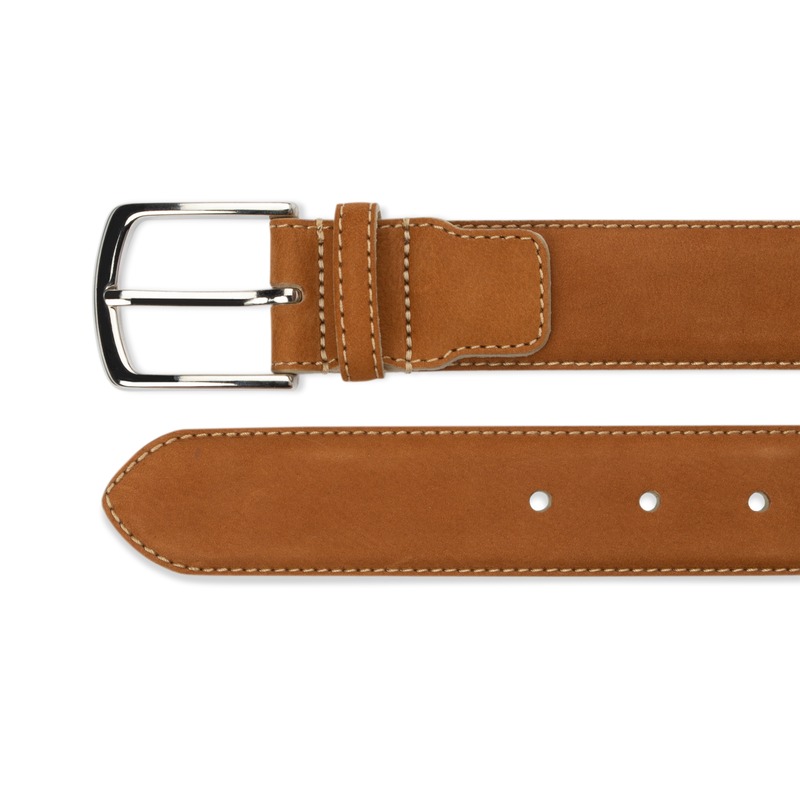 Nubuck Belt - Tan Nubuck/Bone White Stitch - The Shoe Snob