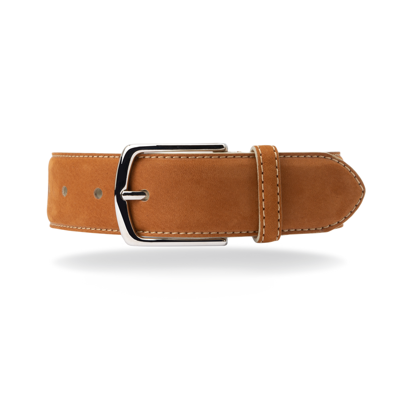 Nubuck Belt - Tan Nubuck/Bone White Stitch - The Shoe Snob